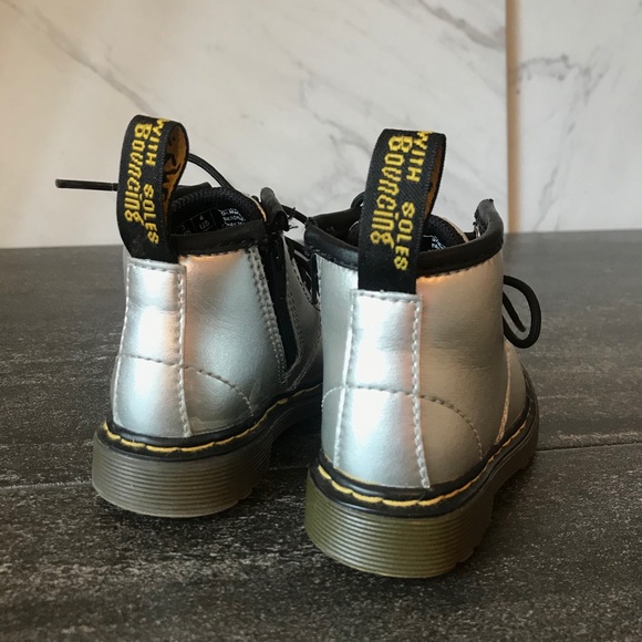 Dr. Martens Baby Lace Up Grey Silver Boots - Picture 6 of 7